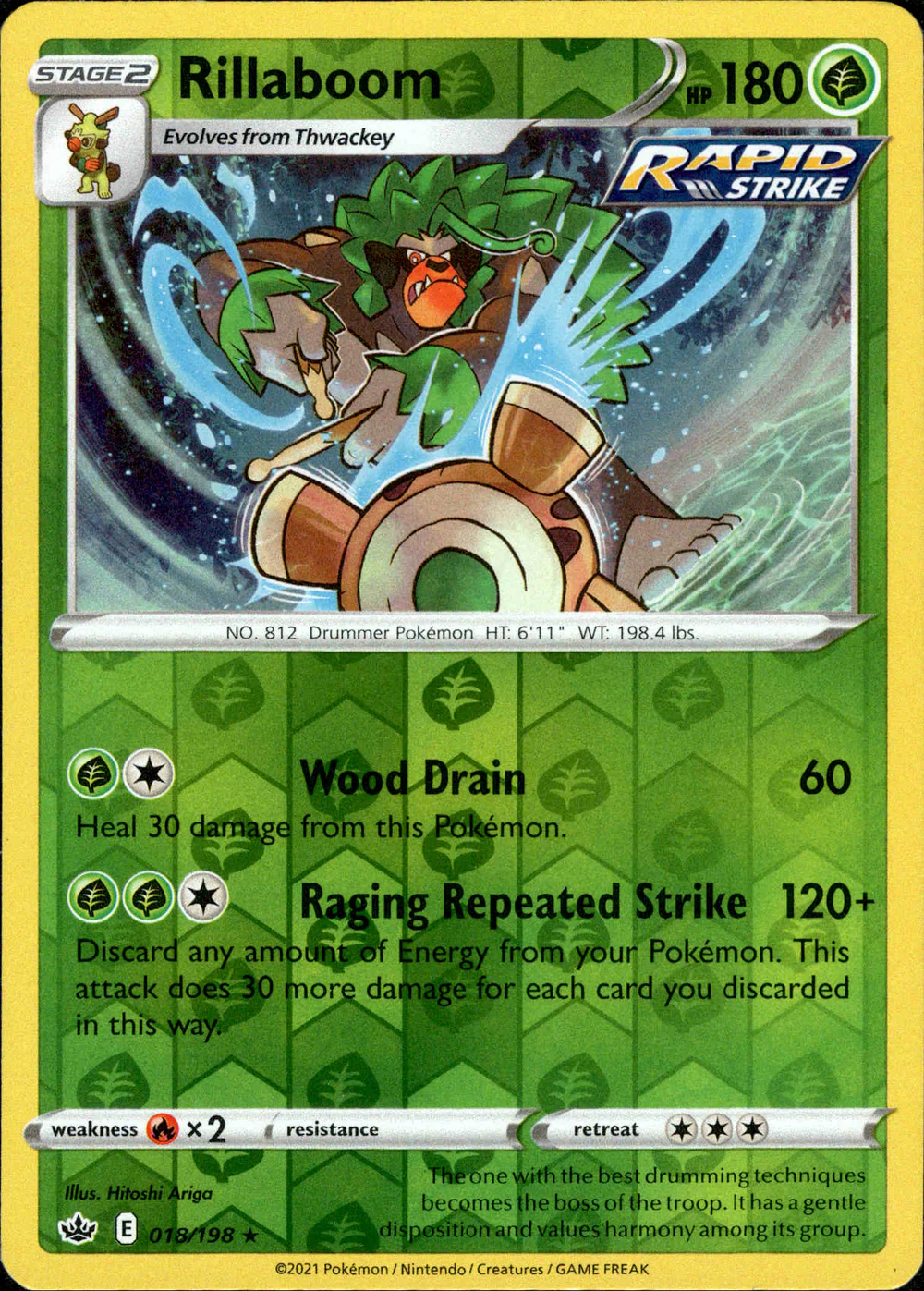 Rillaboom 018/198 SWSH Chilling Reign Reverse Holo Rare Pokemon Card