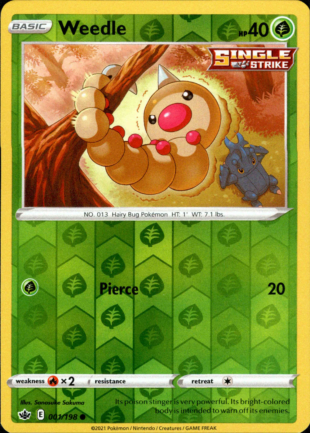 Weedle 001/198 SWSH Chilling Reign Reverse Holo Common Pokemon Card
