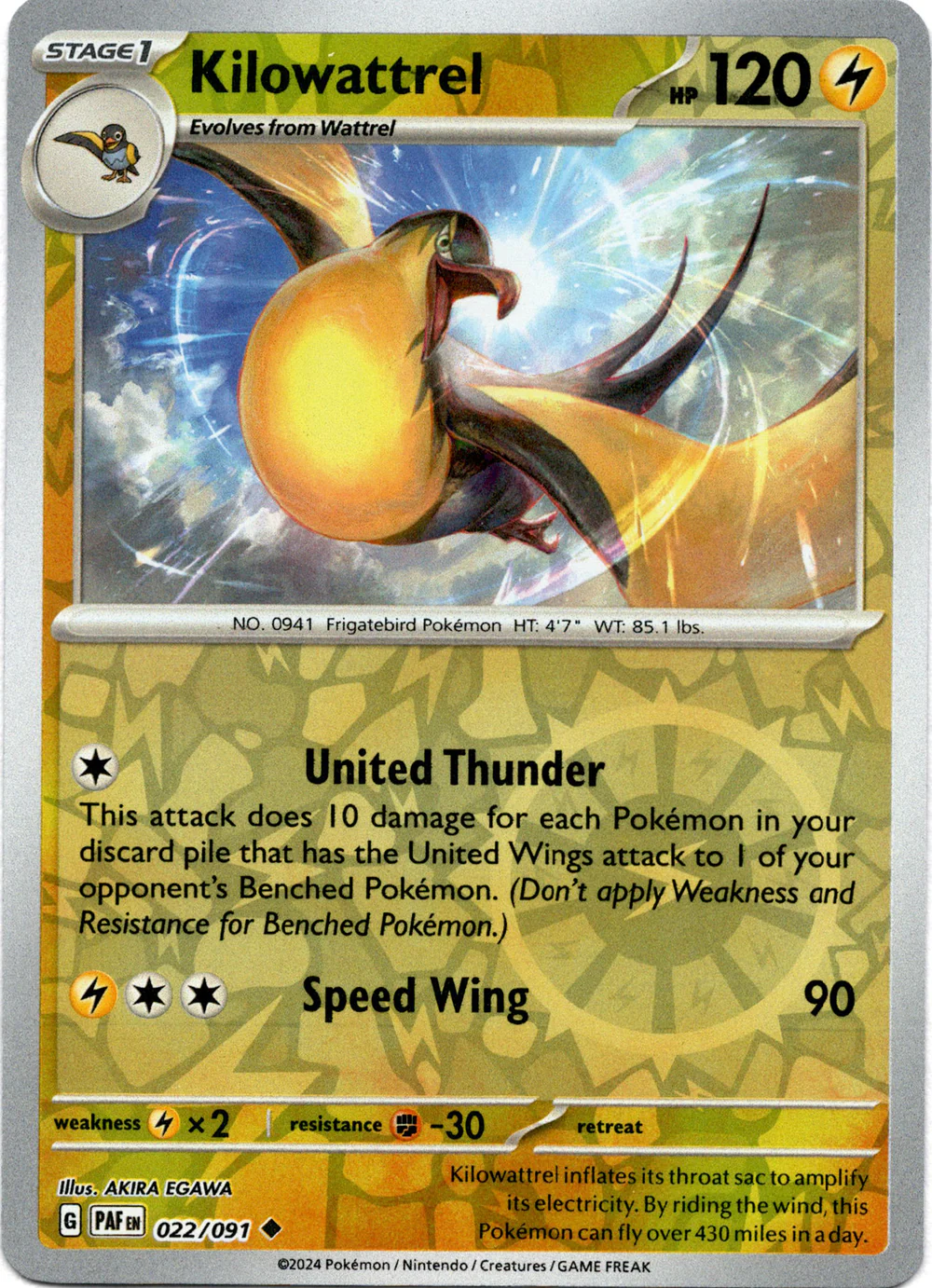 Kilowattrel 022/091 Scarlet and Violet Paldean Fates Reverse Holo Uncommon Pokemon Card
