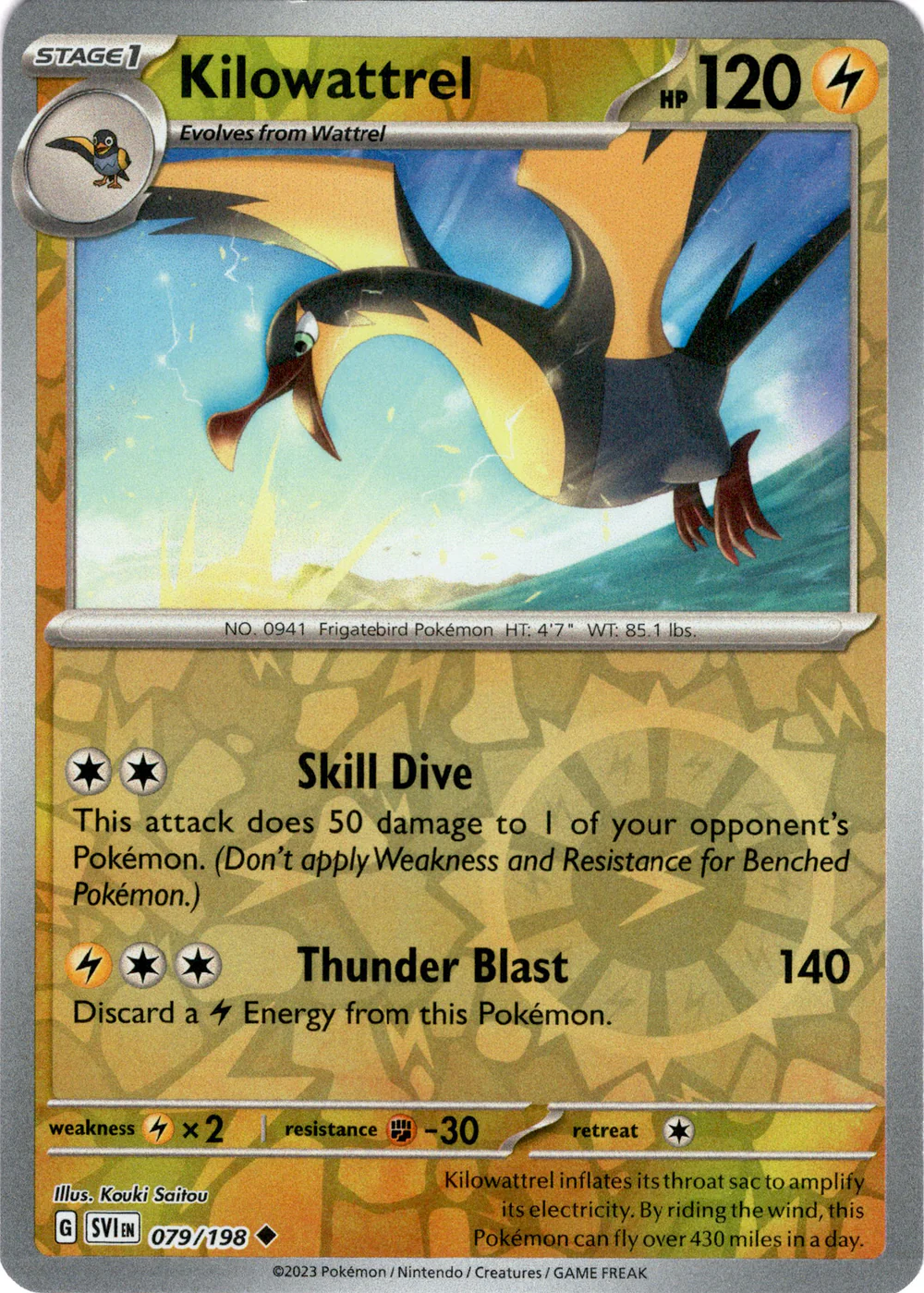 Kilowattrel 079/198 Scarlet and Violet Base Reverse Holo Uncommon Pokemon Card