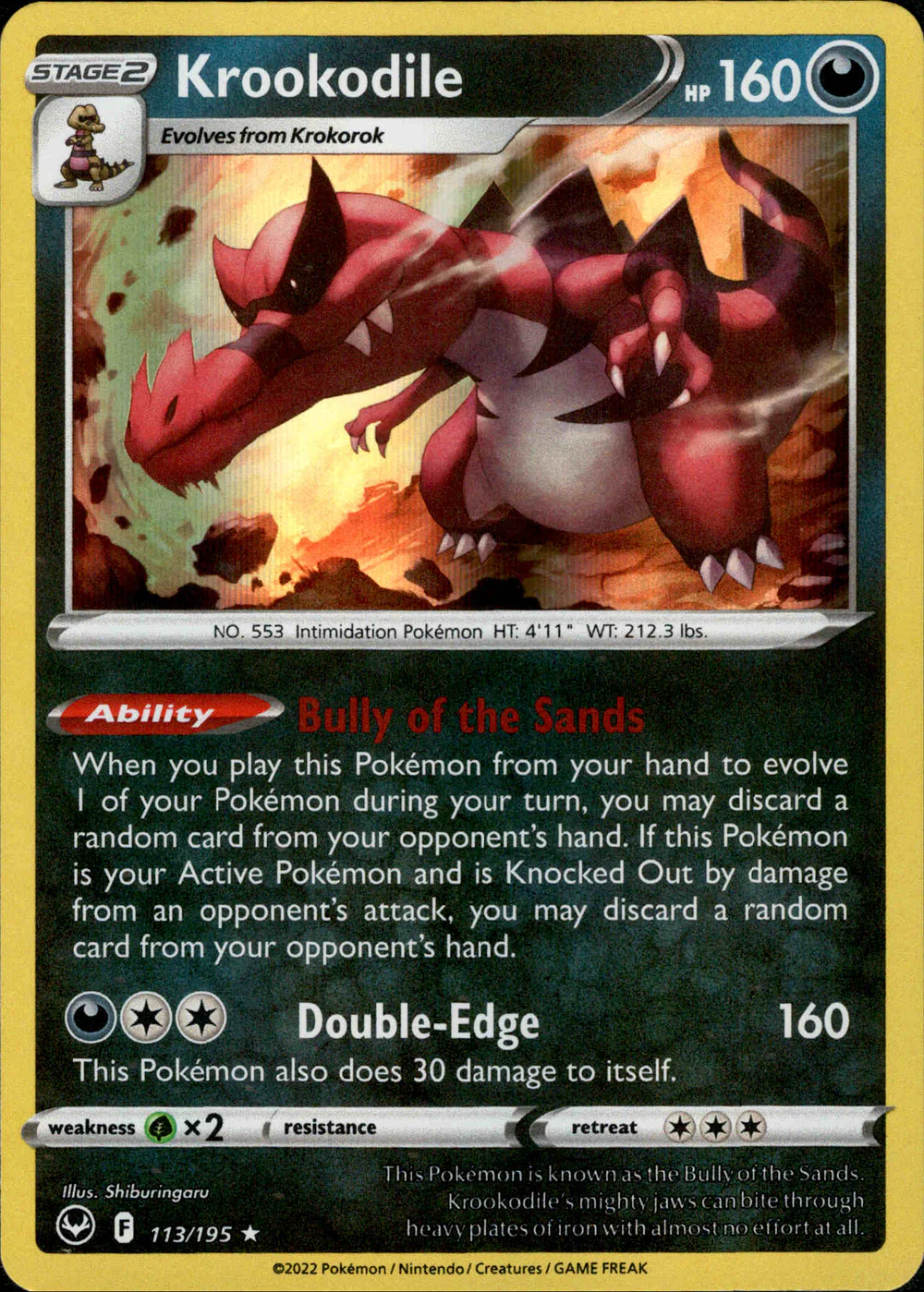 Krookodile 113/195 SWSH Silver Tempest Holo Rare Pokemon Card