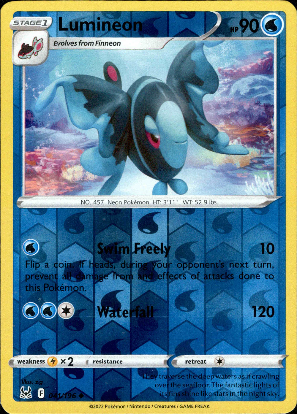 Lumineon 041/196 SWSH Lost Origin Reverse Holo Uncommon Pokemon Card