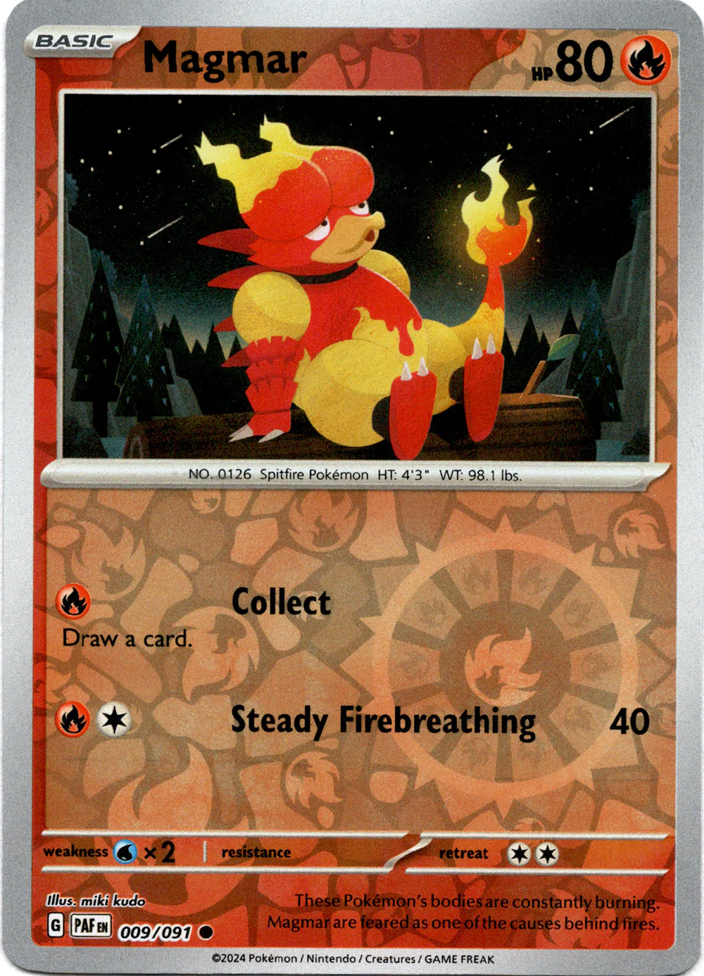 Magmar 009/091 Scarlet and Violet Paldean Fates Reverse Holo Common Pokemon Card