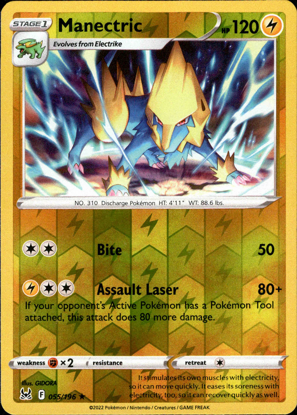 Manectric 055/196 SWSH Lost Origin Reverse Holo Rare Pokemon Card