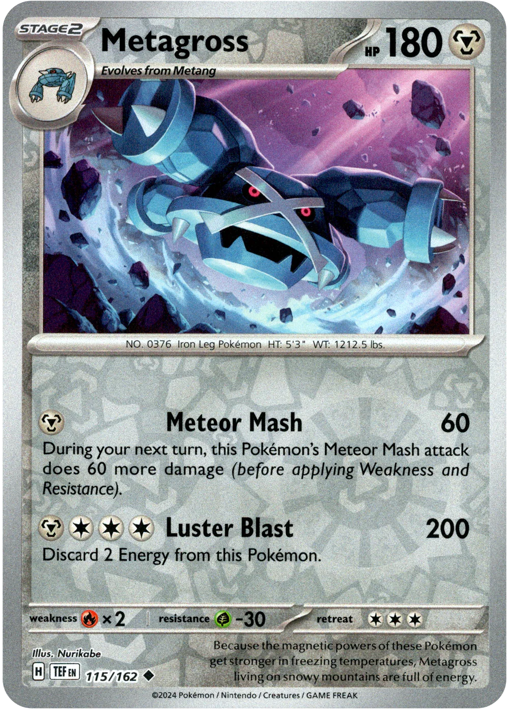 Metagross 115/162 Scarlet and Violet Temporal Forces Reverse Holo Uncommon Pokemon Card