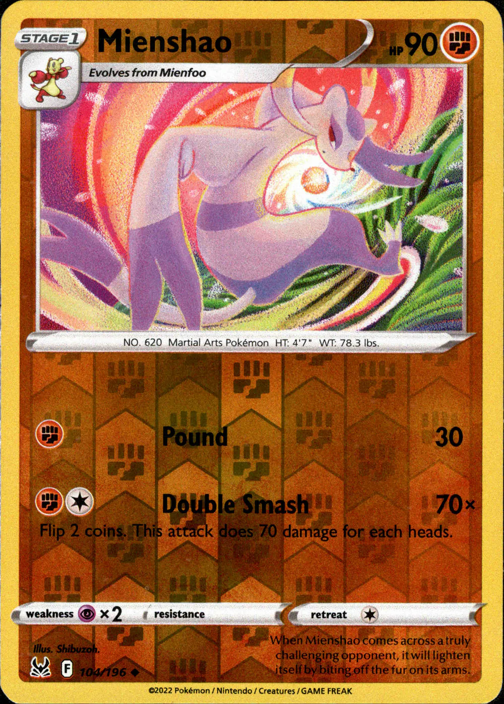 mienshao pokemon card value - 200/182 Holo Ultra Rare Colorless Whip Expert (50+) If you attached a Pokemon Tool card from your hand to this Pokemon during this turn Mienshao 104/196 - SWSH11 Lost