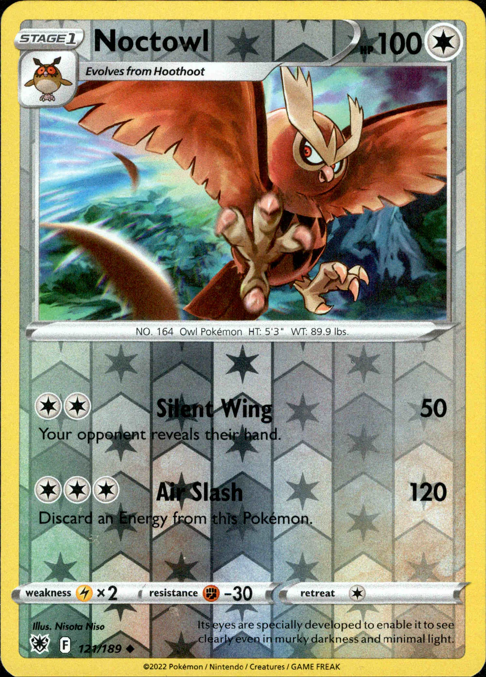 Noctowl 121/189 SWSH Astral Radiance Reverse Holo Uncommon Pokemon Card
