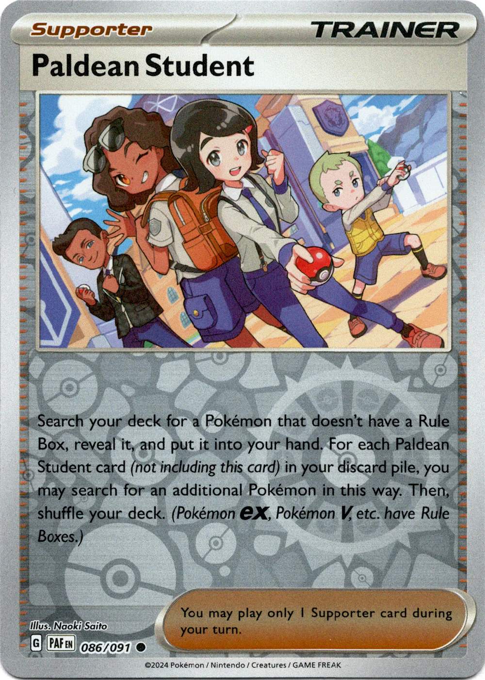 Paldean Student 086/091 Scarlet and Violet Paldean Fates Reverse Holo Common Pokemon Card