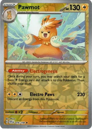 Pawmot 076/198 Scarlet and Violet Base Reverse Holo Rare Pokemon Card