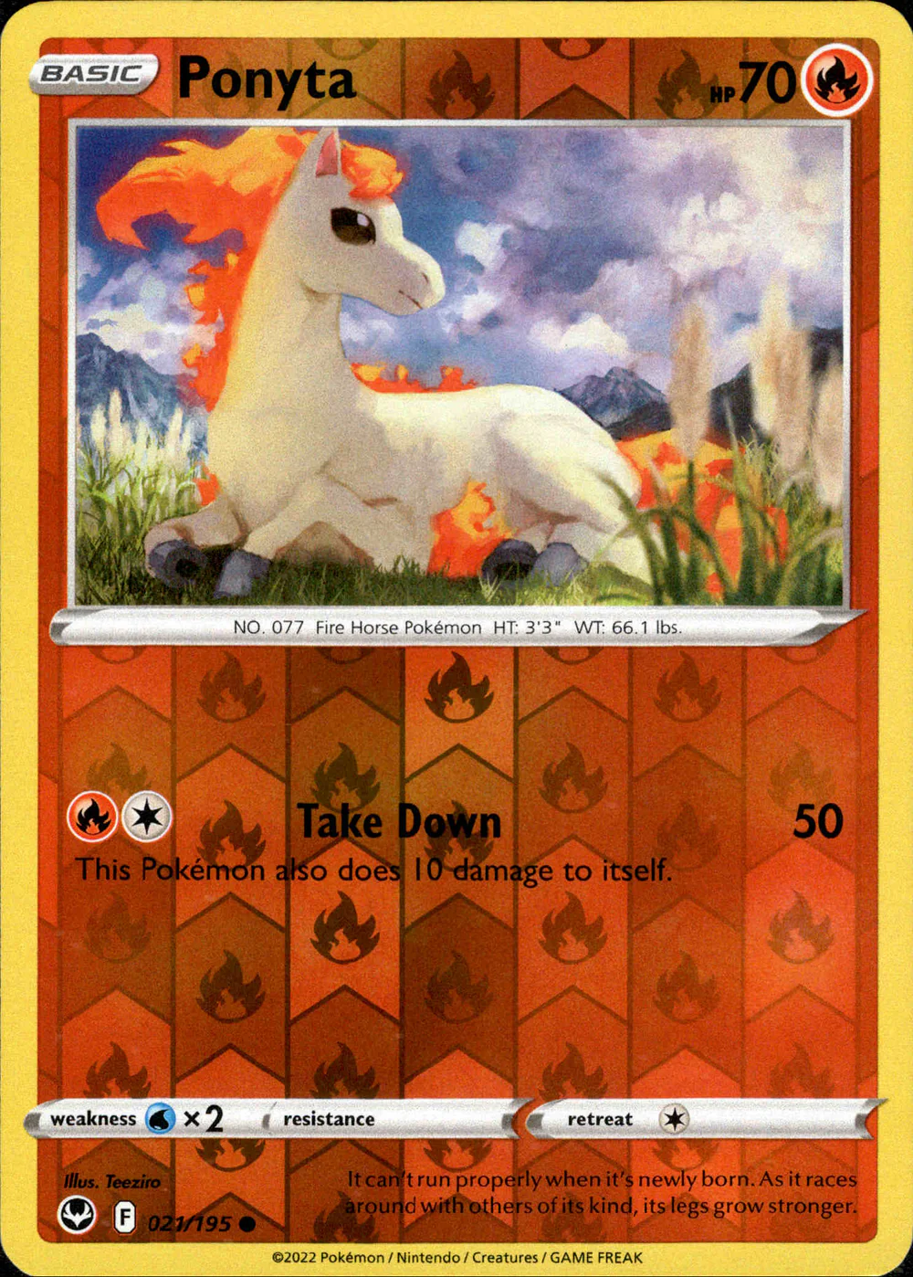 Ponyta 021/195 SWSH Silver Tempest Reverse Holo Common Pokemon Card