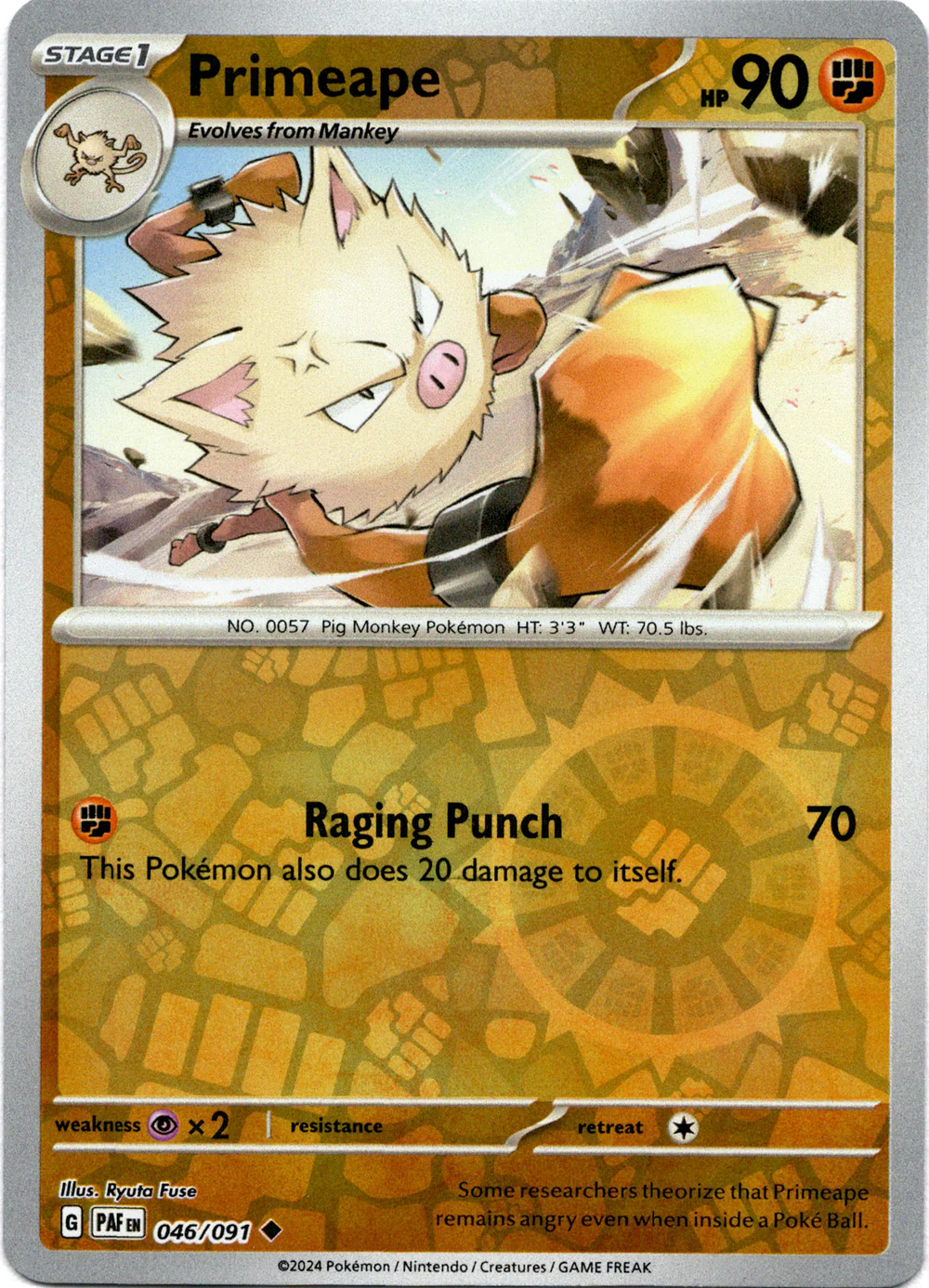 Primeape 046/091 Scarlet and Violet Paldean Fates Reverse Holo Uncommon Pokemon Card