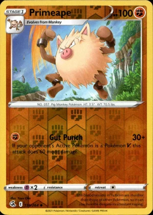 Primeape 134/264 SWSH Fusion Strike Reverse Holo Uncommon Pokemon Card