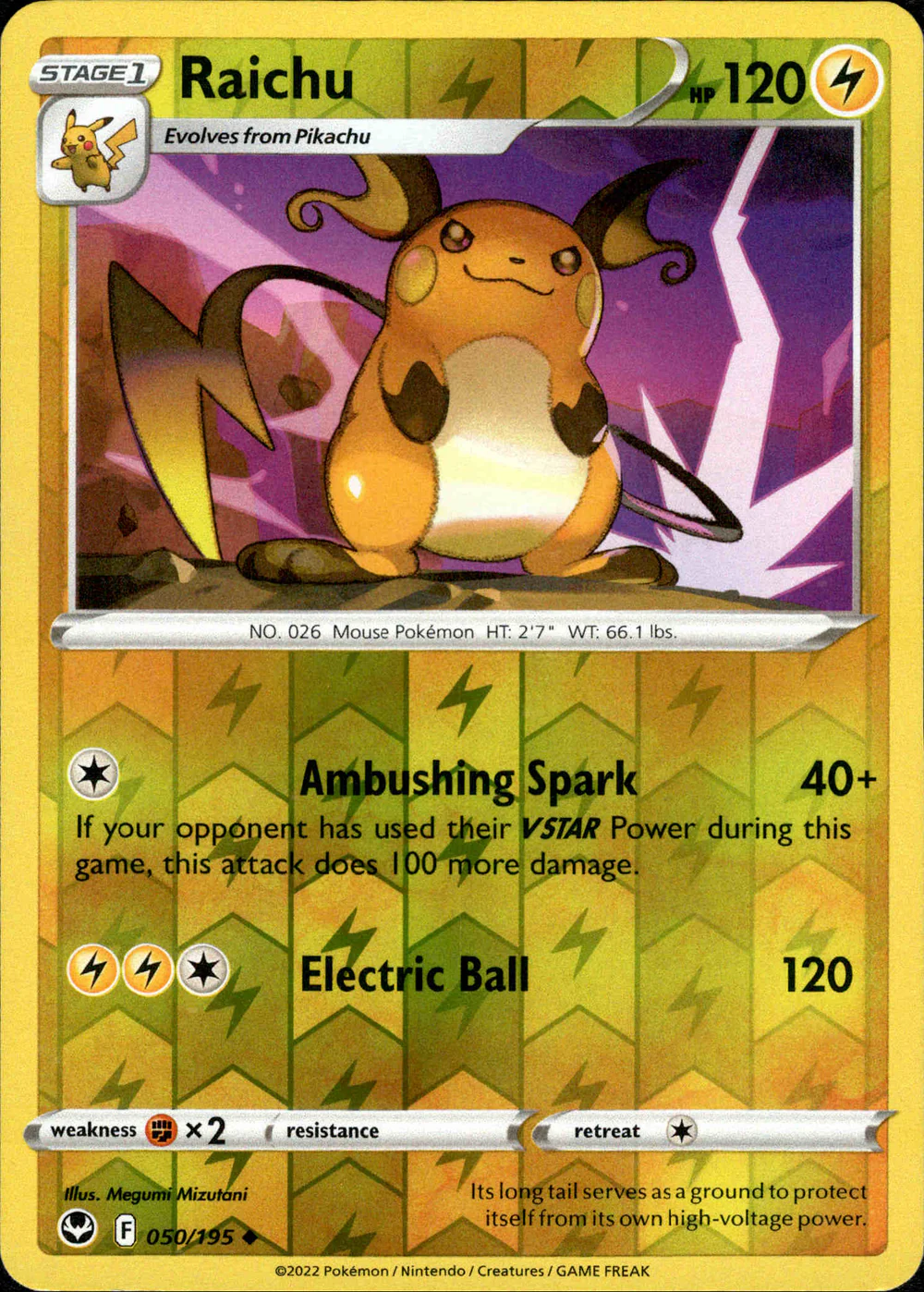 Raichu 050/195 SWSH Silver Tempest Reverse Holo Uncommon Pokemon Card