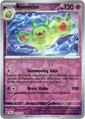 Reuniclus 072/162 Scarlet and Violet Temporal Forces Reverse Holo Uncommon Pokemon Card