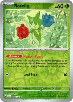 Roselia 008/162 Scarlet and Violet Temporal Forces Reverse Holo Common Pokemon Card