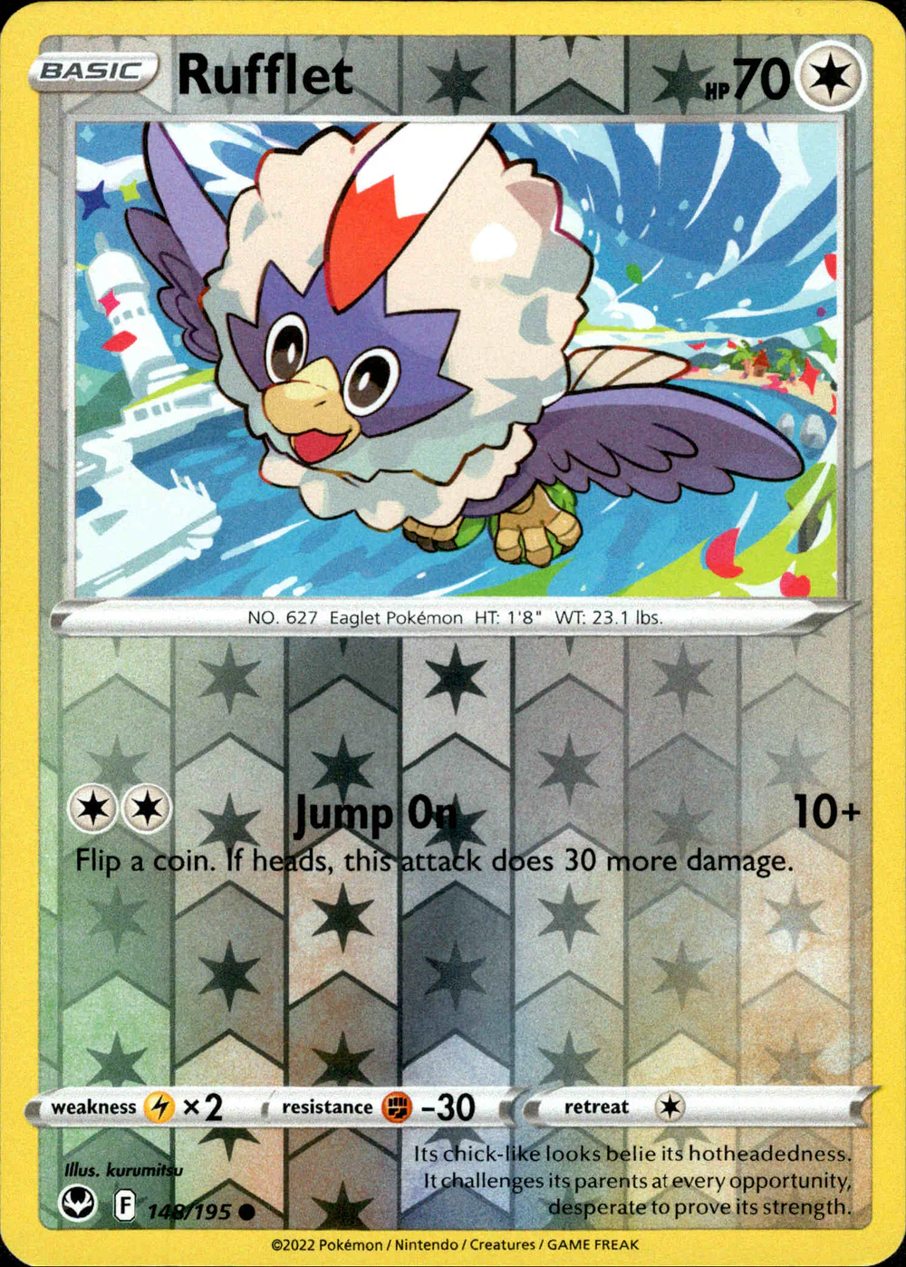 Rufflet 148/195 SWSH Silver Tempest Reverse Holo Common Pokemon Card
