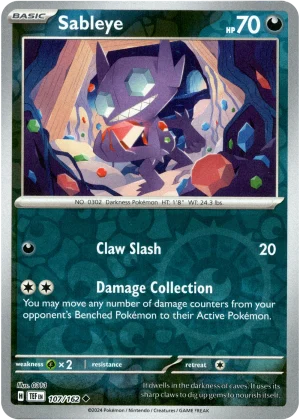 Sableye 107/162 Scarlet and Violet Temporal Forces Reverse Holo Uncommon Pokemon Card