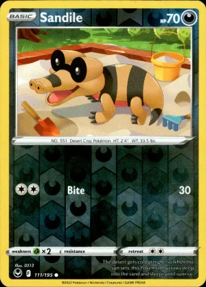 Sandile 111/195 SWSH Silver Tempest Reverse Holo Common Pokemon Card