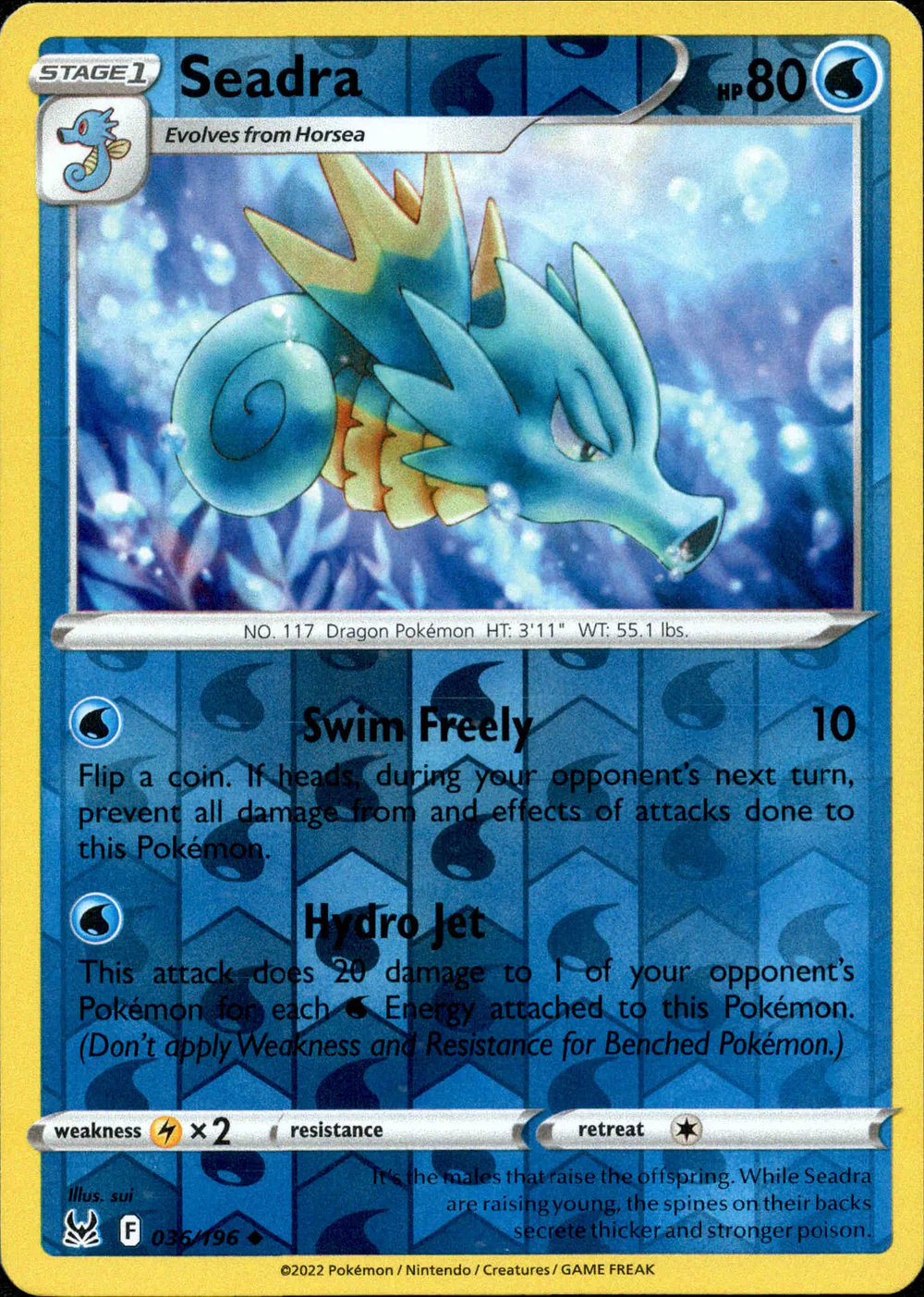 Seadra 036/196 SWSH Lost Origin Reverse Holo Uncommon Pokemon Card