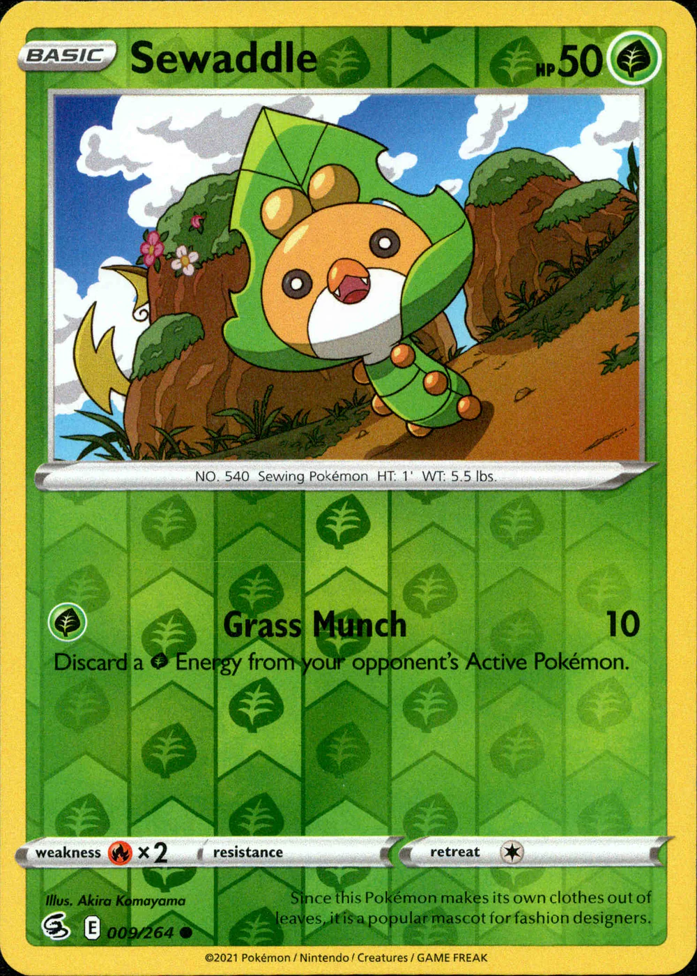 Sewaddle 009/264 SWSH Fusion Strike Reverse Holo Common Pokemon Card