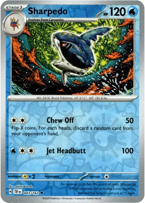 Sharpedo 043/162 Scarlet and Violet Temporal Forces Reverse Holo Uncommon Pokemon Card