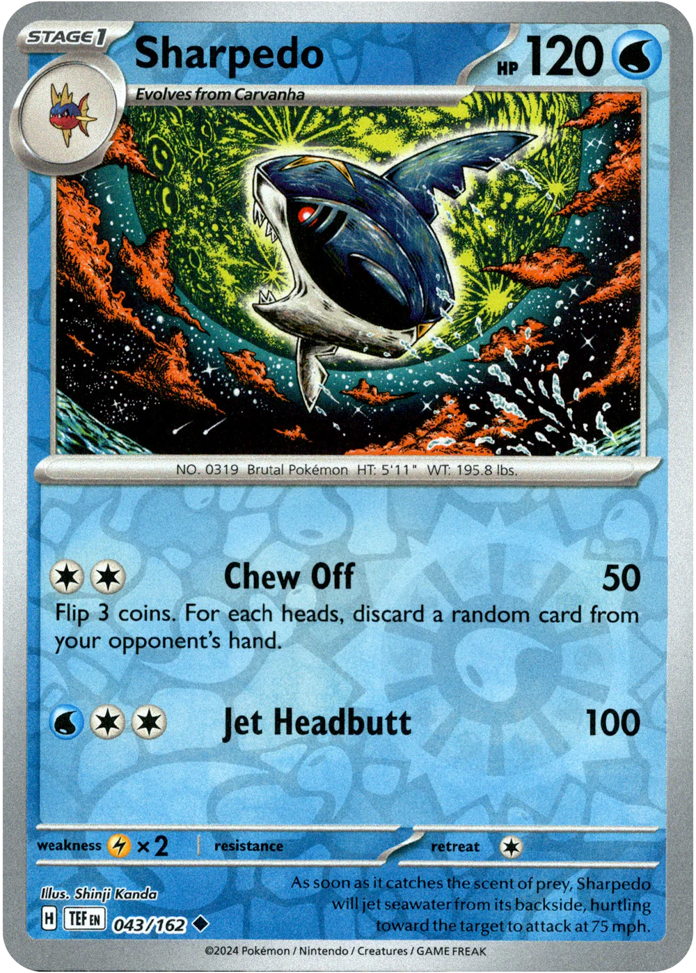 Sharpedo 043/162 Scarlet and Violet Temporal Forces Reverse Holo Uncommon Pokemon Card