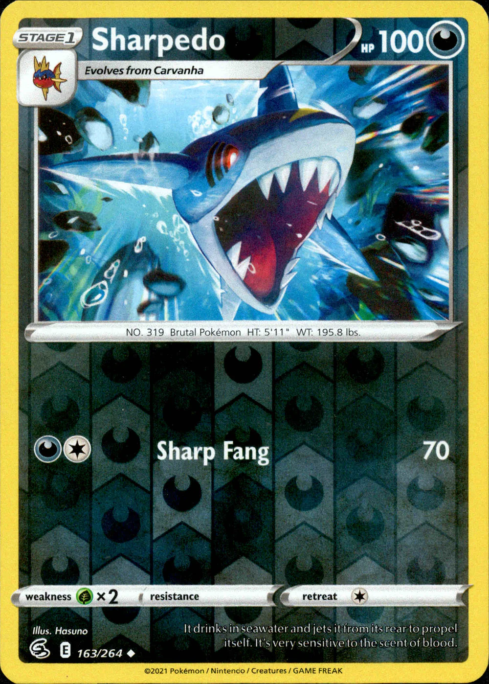 Sharpedo 163/264 SWSH Fusion Strike Reverse Holo Uncommon Pokemon Card