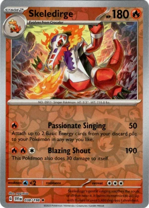 Skeledirge 038/198 Scarlet and Violet Base Reverse Holo Rare Pokemon Card