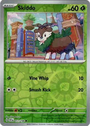 Skiddo 011/198 Scarlet and Violet Base Reverse Holo Common Pokemon Card