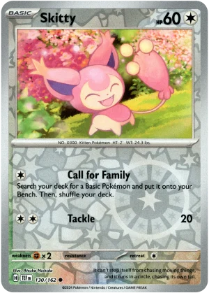 Skitty 130/162 Scarlet and Violet Temporal Forces Reverse Holo Common Pokemon Card