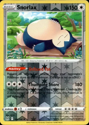 Snorlax 143/196 SWSH Lost Origin Reverse Holo Rare Pokemon Card