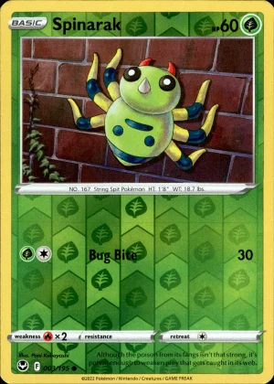 Spinarak 003/195 SWSH Silver Tempest Reverse Holo Common Pokemon Card