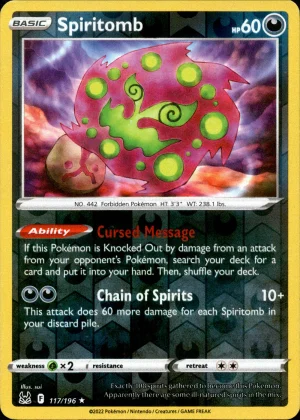 Spiritomb 117/196 SWSH Lost Origin Reverse Holo Rare Pokemon Card