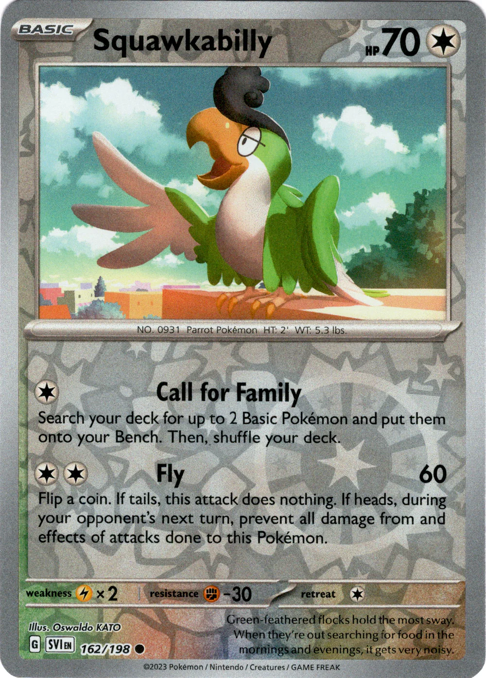 Squawkabilly 162/198 Scarlet and Violet Base Reverse Holo Common Pokemon Card