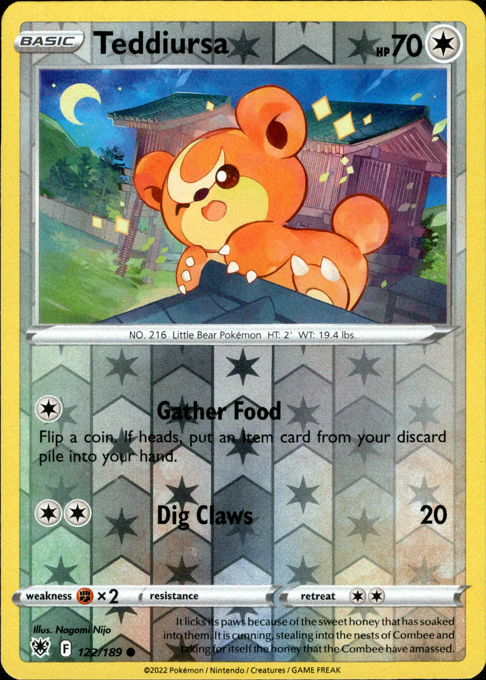 Teddiursa 122/189 SWSH Astral Radiance Reverse Holo Common Pokemon Card