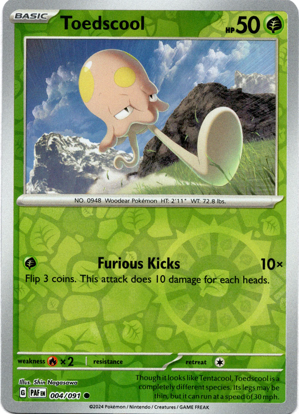 Toedscool 004/091 Scarlet and Violet Paldean Fates Reverse Holo Common Pokemon Card