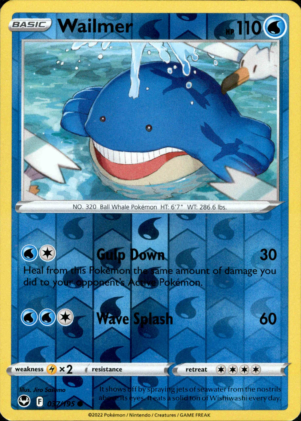 Wailmer 037/195 SWSH Silver Tempest Reverse Holo Common Pokemon Card