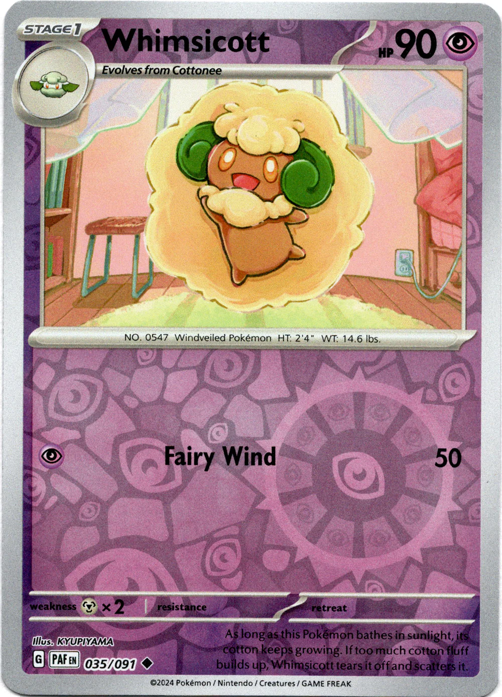 Whimsicott 035/091 Scarlet and Violet Paldean Fates Reverse Holo Uncommon Pokemon Card