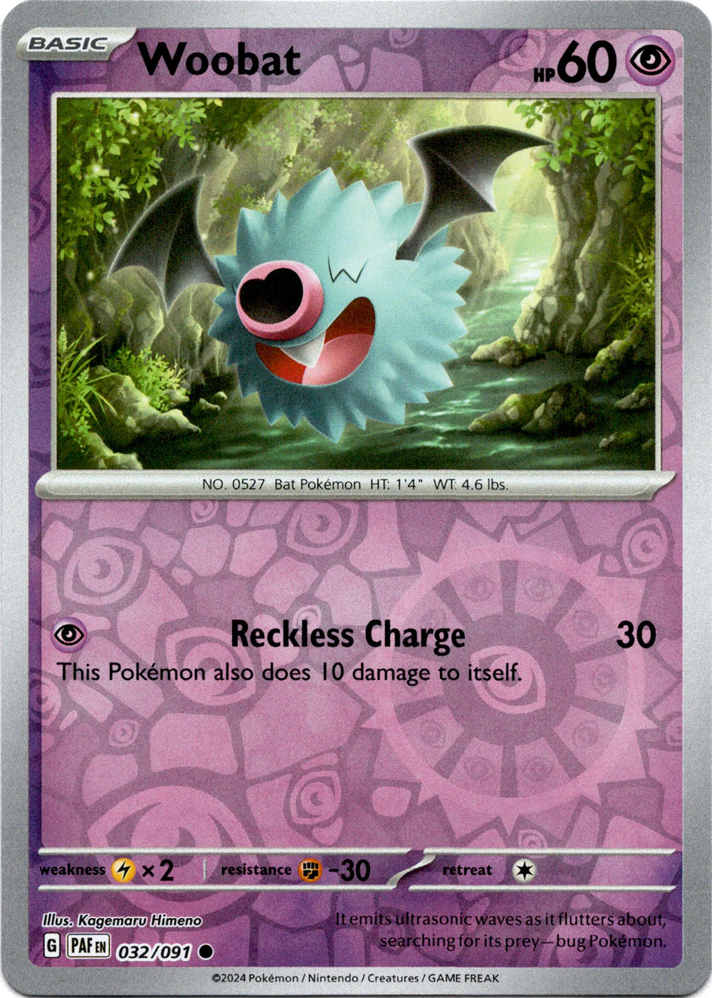 Woobat 032/091 Scarlet and Violet Paldean Fates Reverse Holo Common Pokemon Card
