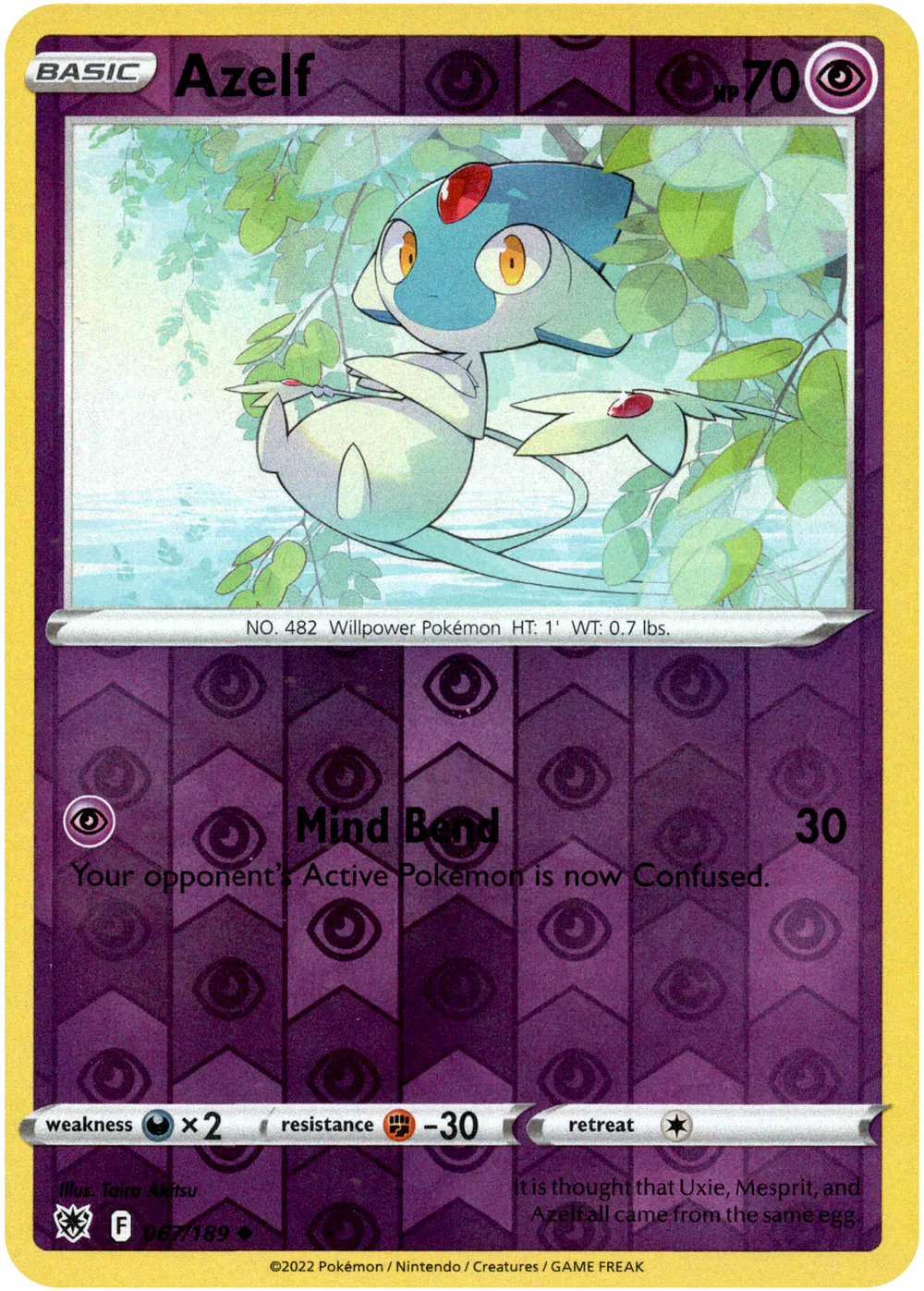 Azelf 067/189 SWSH Astral Radiance Reverse Holo Uncommon Pokemon Card