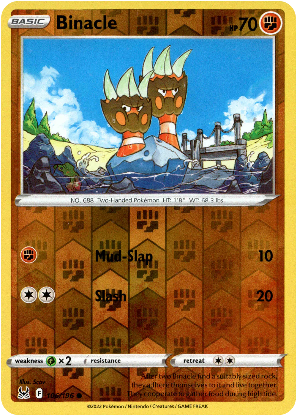 Binacle 106/196 SWSH Lost Origin Reverse Holo Common Pokemon Card