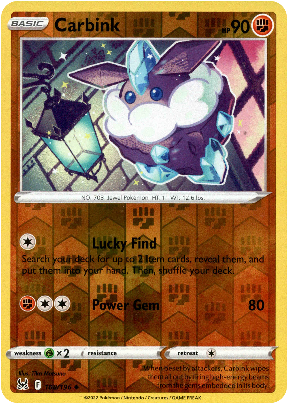 Carbink 108/196 SWSH Lost Origin Reverse Holo Uncommon Pokemon Card | Gogi  Collectables