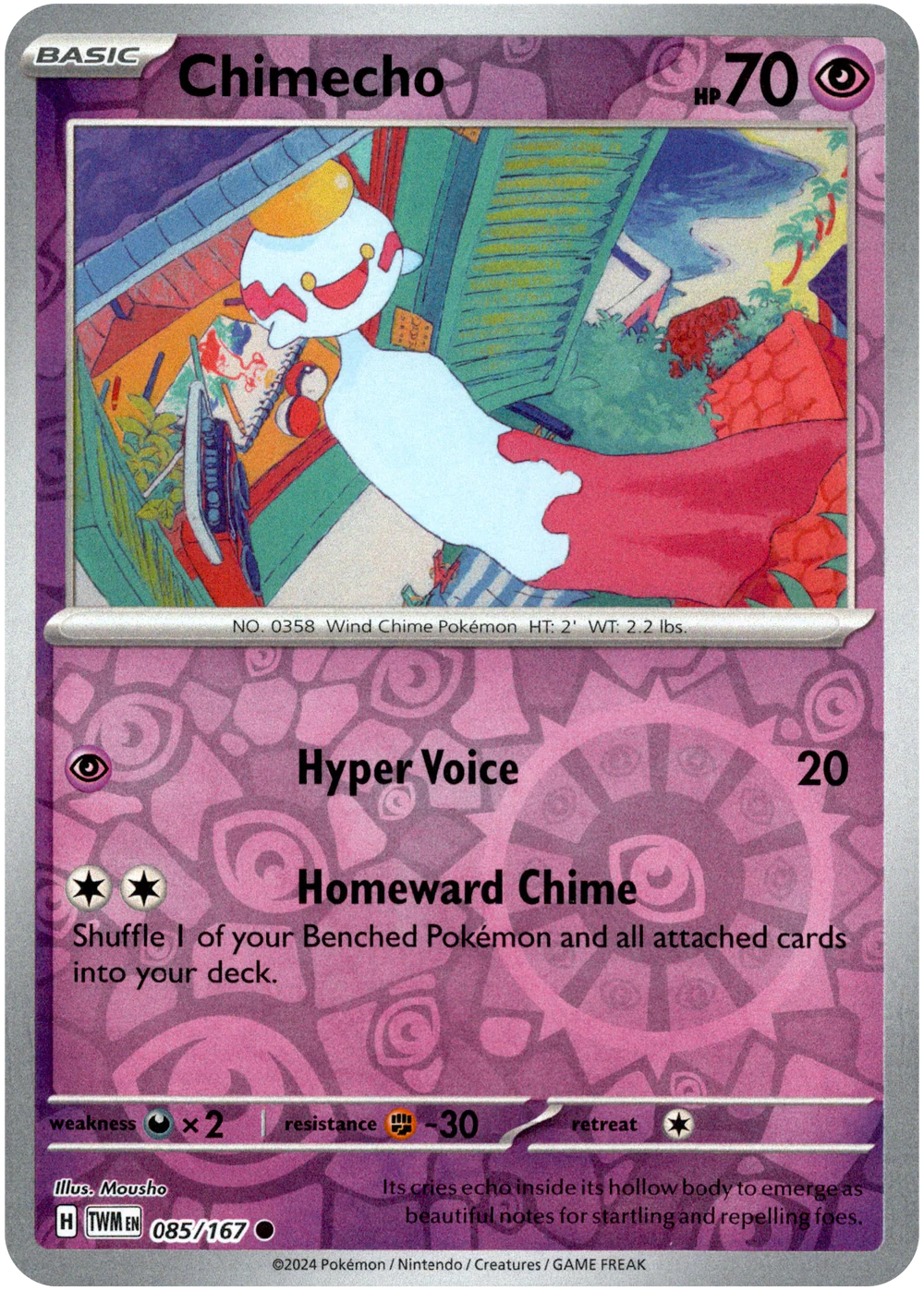 Chimecho 085/167 Scarlet and Violet Twilight Masquerade Reverse Holo Common Pokemon Card