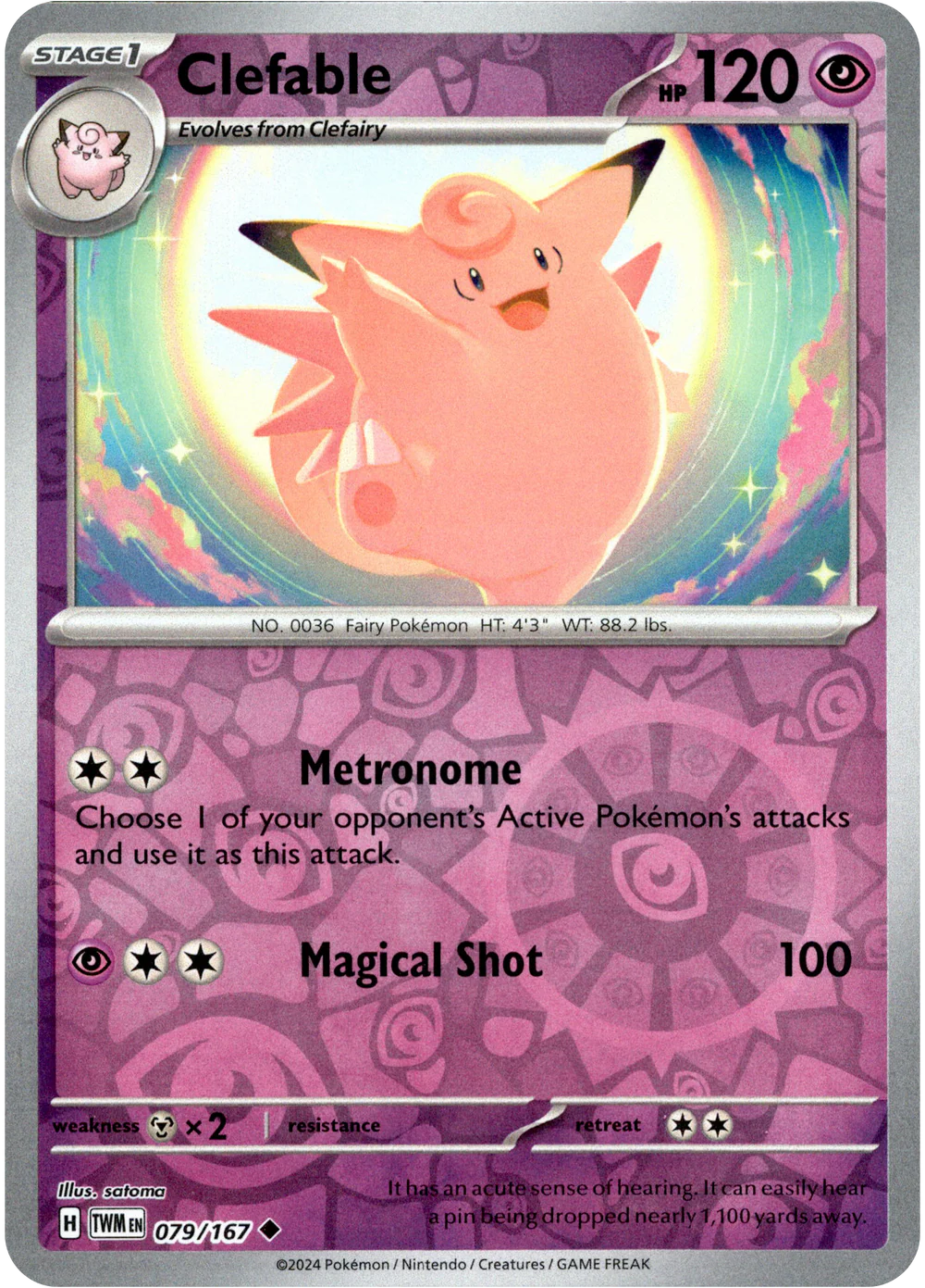 Clefable 079/167 Scarlet and Violet Twilight Masquerade Reverse Holo Uncommon Pokemon Card