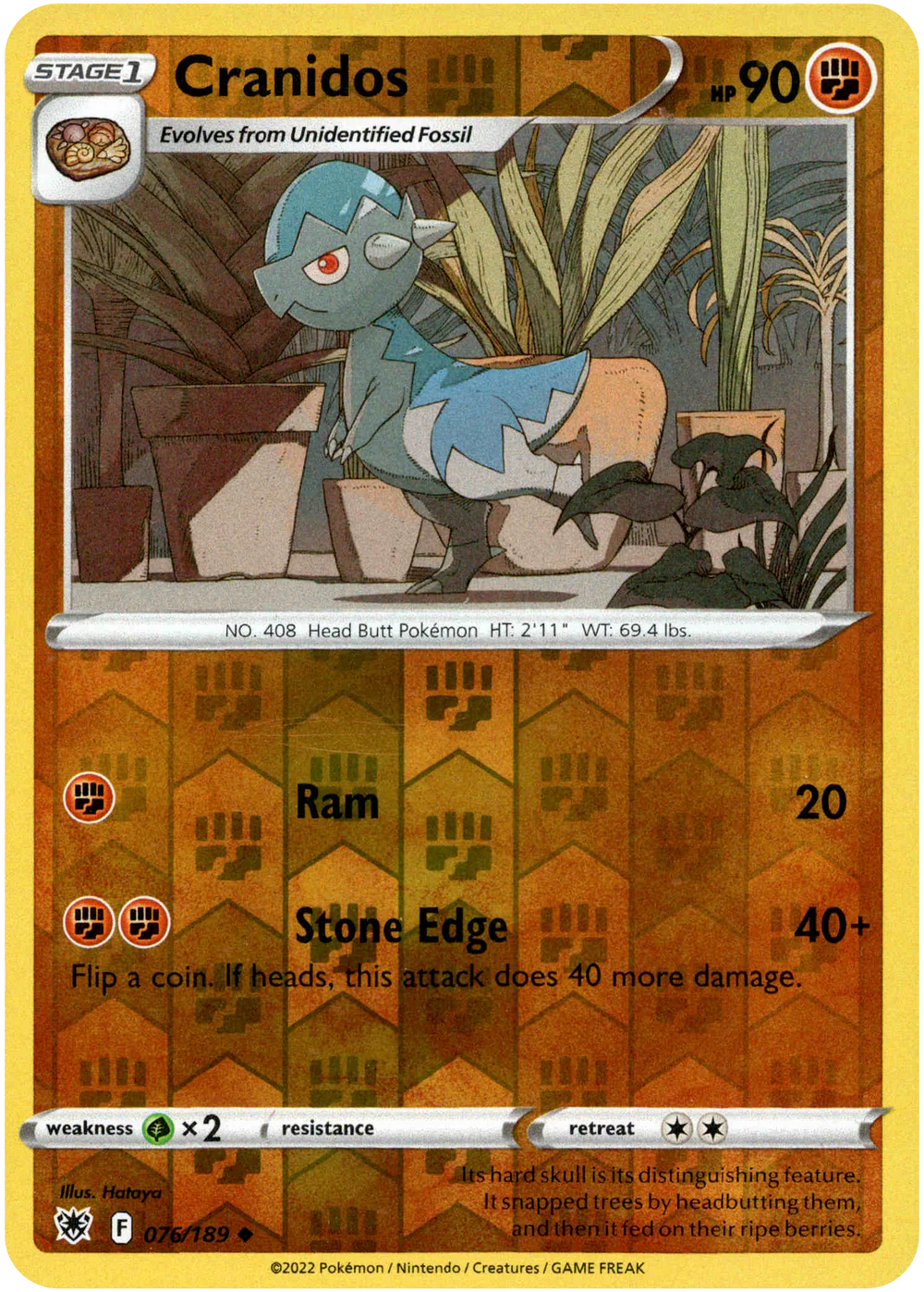 Cranidos 076/189 SWSH Astral Radiance Reverse Holo Uncommon Pokemon Card