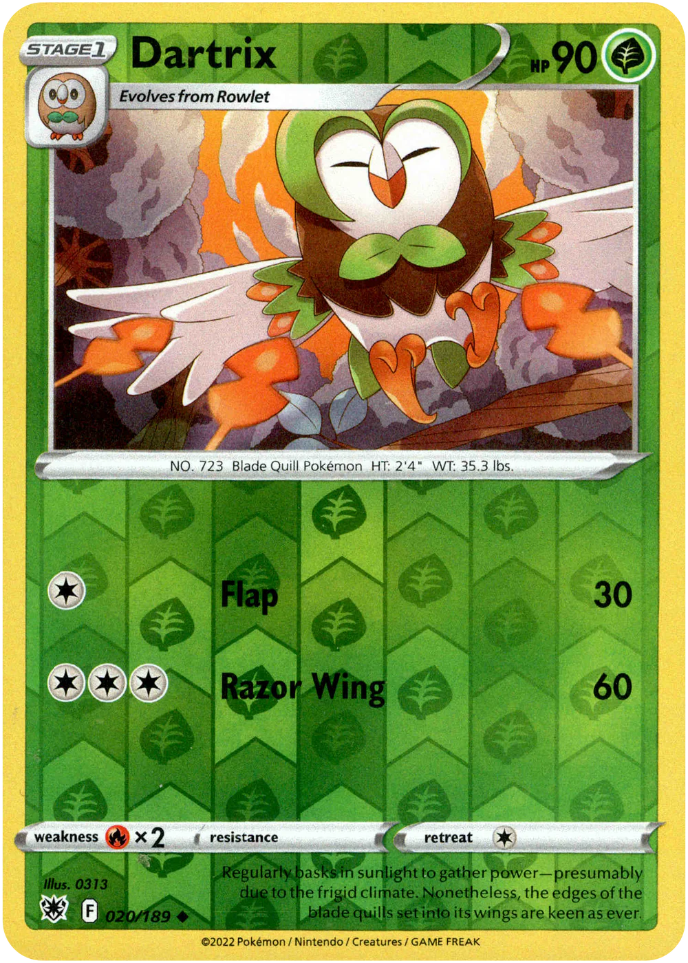 Dartrix 020/189 SWSH Astral Radiance Reverse Holo Uncommon Pokemon Card