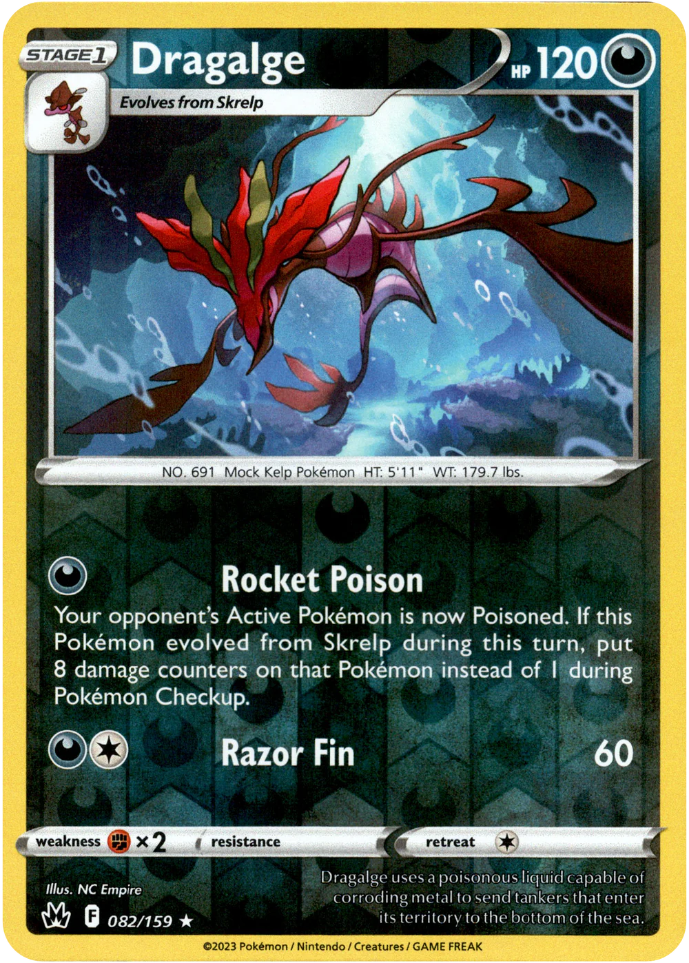 Dragalge 082/159 Crown Zenith Reverse Holo Rare Pokemon Card