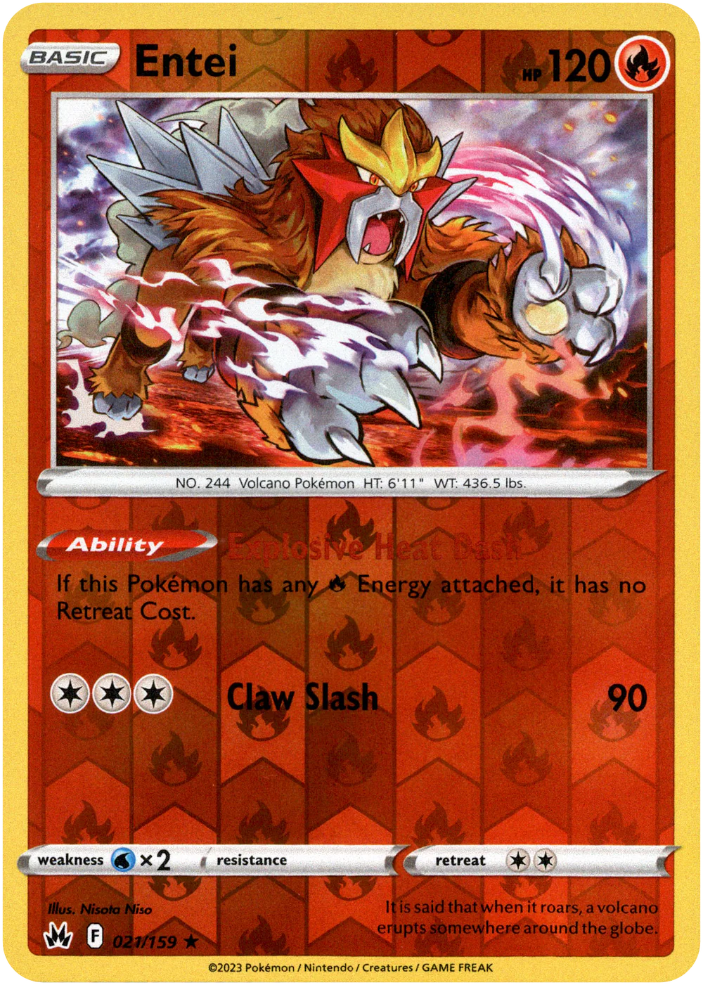 Entei 021/159 Crown Zenith Reverse Holo Rare Pokemon Card