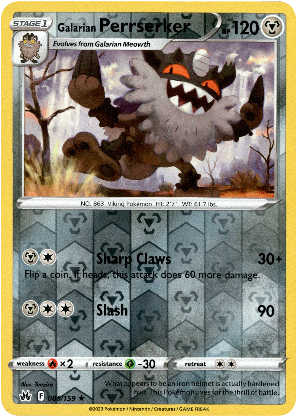 Galarian Perrserker 085/159 Crown Zenith Reverse Holo Rare Pokemon Card | Gogi Collectables Galarian Perrserker 085/159 Crown Zenith Reverse Holo Rare Pokemon Card | Gogi Collectables