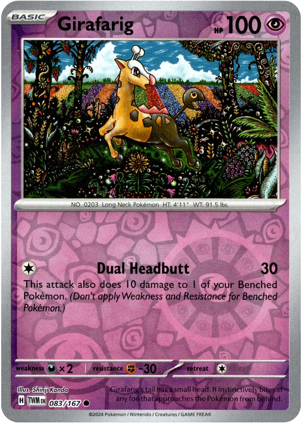 Girafarig 083/167 Scarlet and Violet Twilight Masquerade Reverse Holo Common Pokemon Card